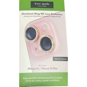 Kate Spade iPhone 15/15+ Stone Gold Aluminum Ring Lens Protector Camera Guard